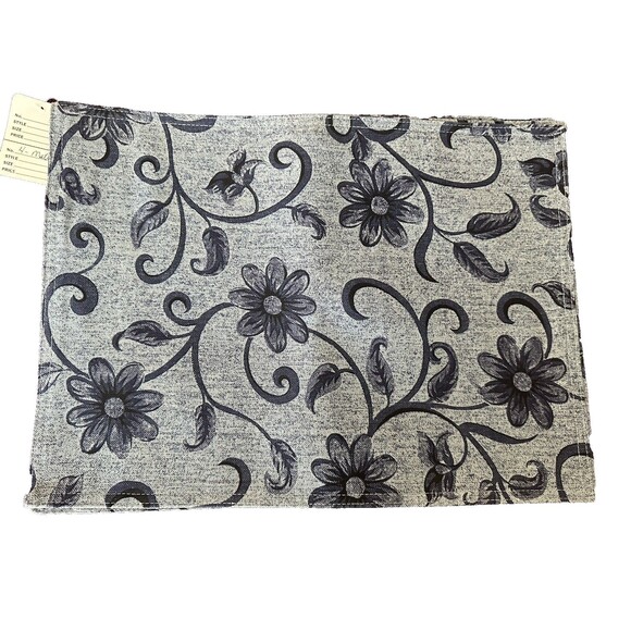 Two Tone Blue Floral Print Rectangular Placemats Set of 4 Navy Reverse Side - Picture 1 of 5